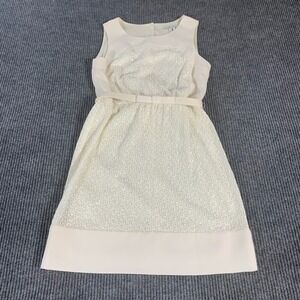 Max And Cleo Dress Womens 4 White Floral Sleeveless‎ Belted Wedding Chic Coastal
